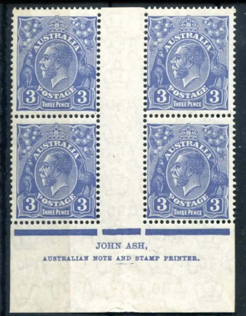 3d blue Ash imprint block of 4. Plate 8. Fresh ... Image 1++