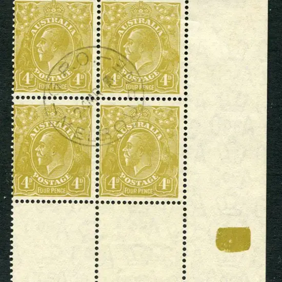 4d olive, plate 4 lower right marginal selvedge ...
