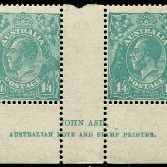 1/4d greenish blue Ash imprint pair. MUH with left ...
