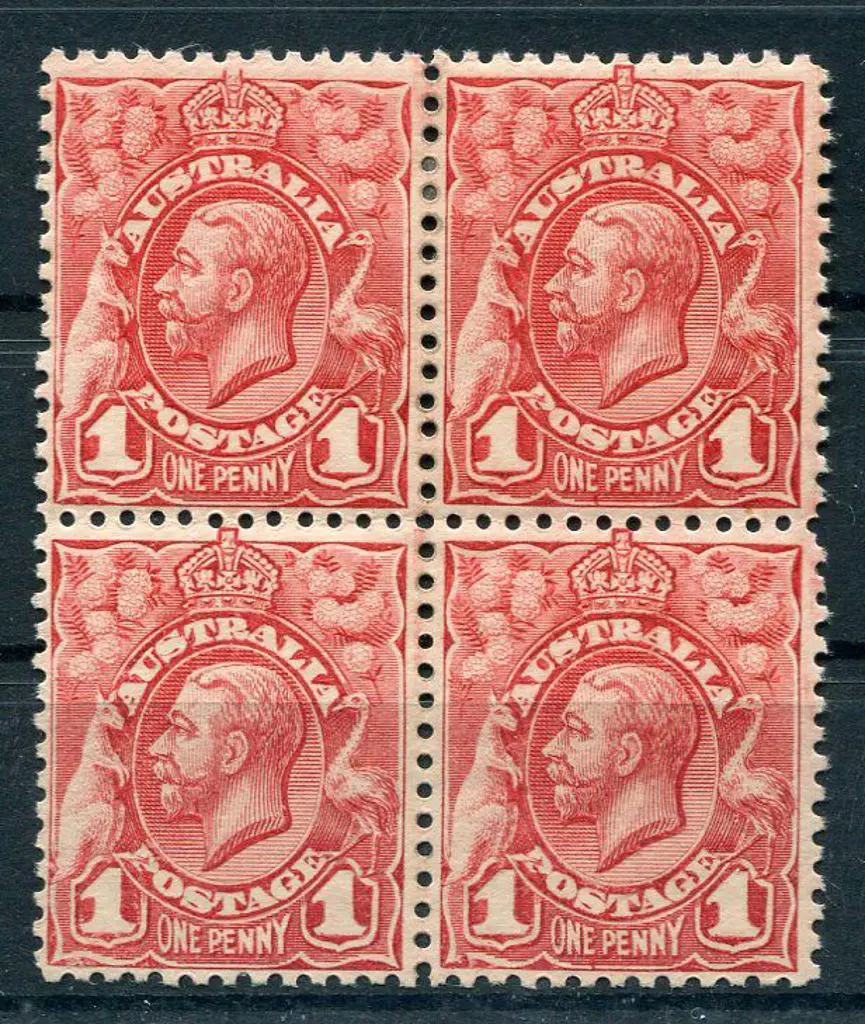 1913 1d Engraved 1d in block of 4 with "No top ... Image 1++