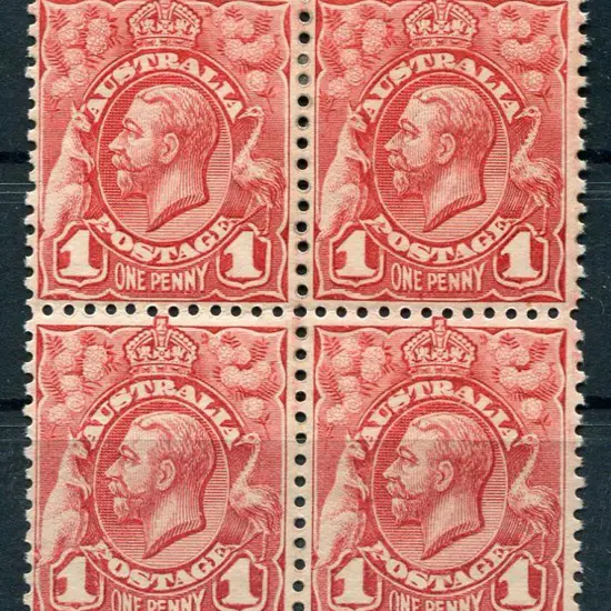 1913 1d Engraved 1d in block of 4 with "No top ...