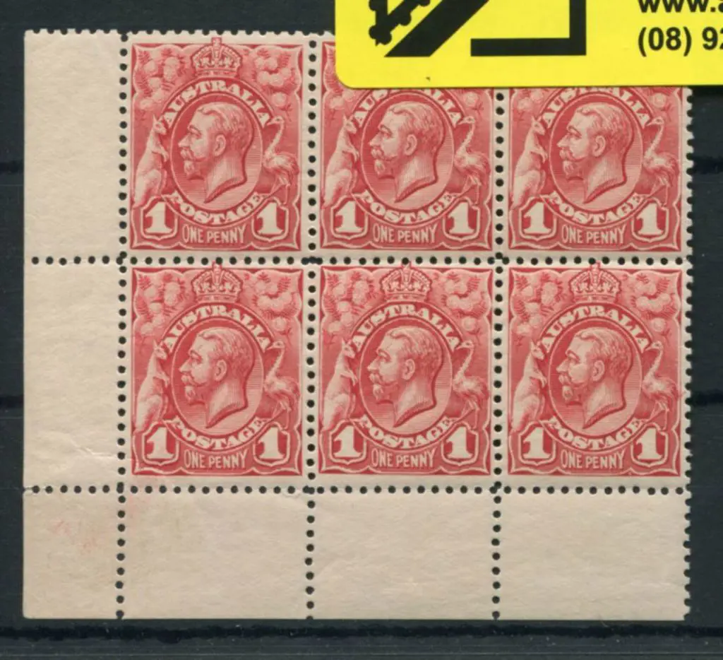 1d in corner selvedge block of 6 with three plate ... Image 1++