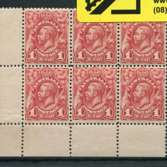 1d in corner selvedge block of 6 with three plate ...