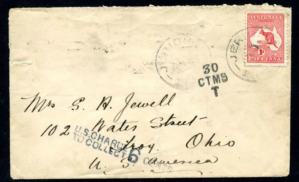 1913 (6th Nov) Jericho, Qld to Brisbane to USA ... Image 1++