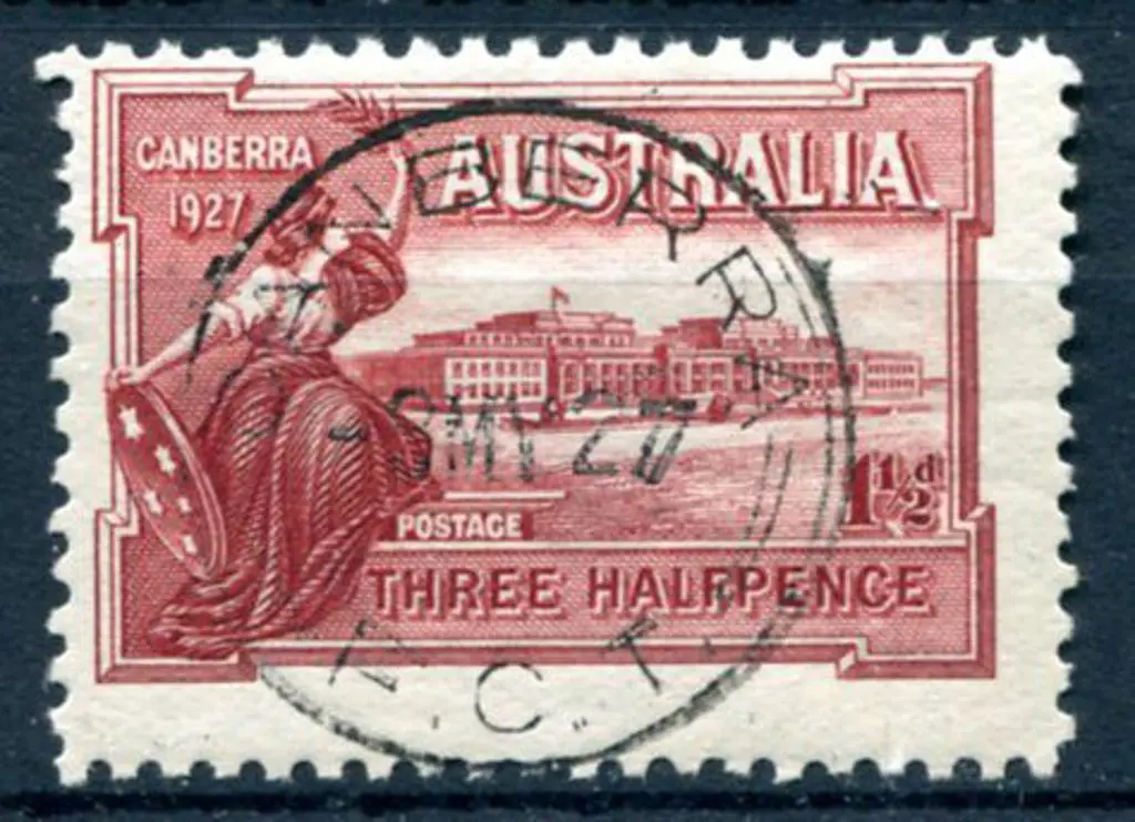 1927 1½d Canberra Parl House with crisp "bullseye" ... Image 1++