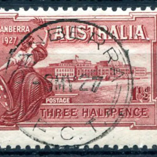 1927 1½d Canberra Parl House with crisp "bullseye" ...