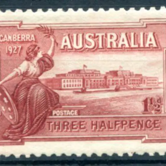 1927 1½d Canberra Parl House with "flaw in top of ...