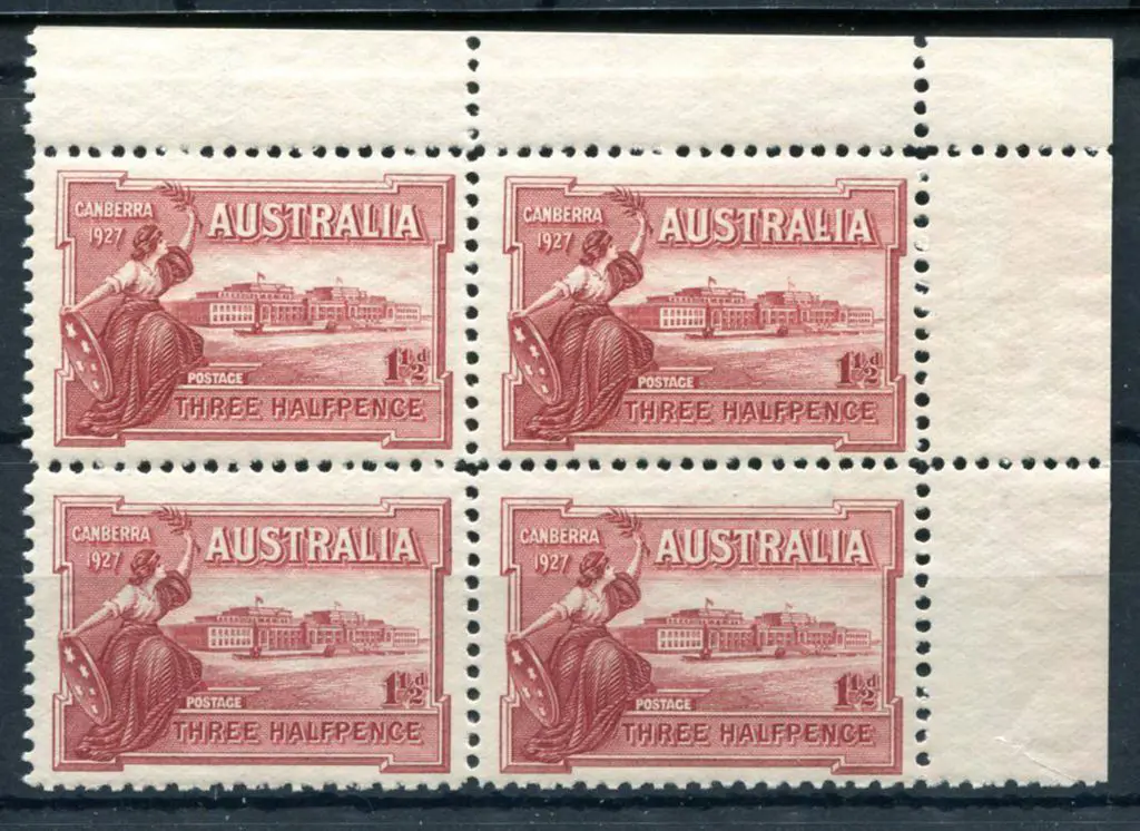 1927 1½d Canberra Parl House corner positional ... Image 1++
