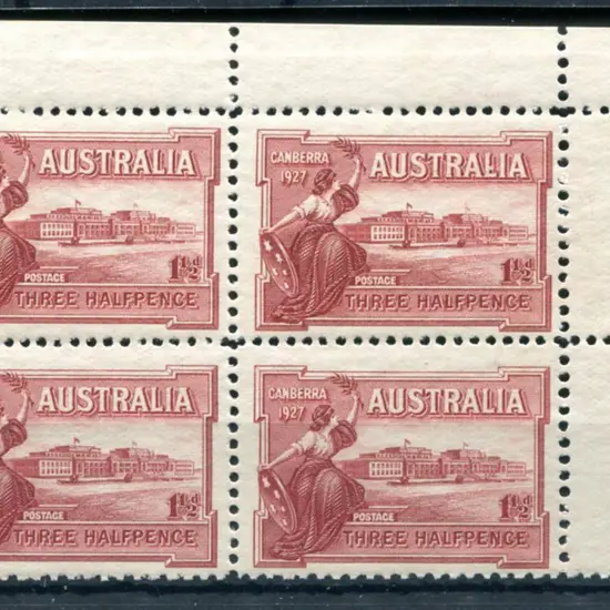 1927 1½d Canberra Parl House corner positional ...