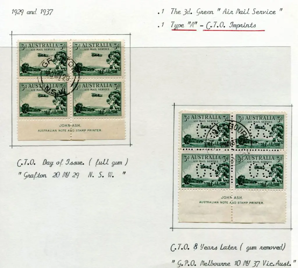 1929 3d Airmail imprint blocks used of both Type A ... Image 1++