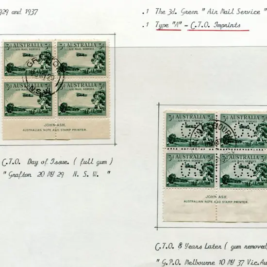 1929 3d Airmail imprint blocks used of both Type A ...