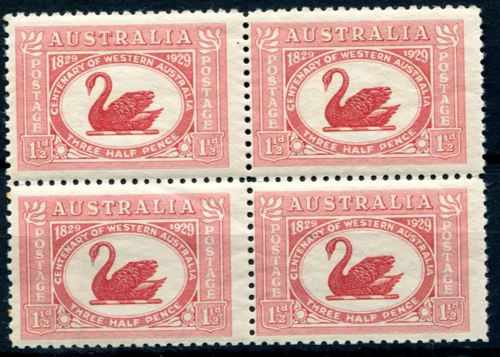 1929 1½d WA Cent block with top left unit showing ... Image 1++