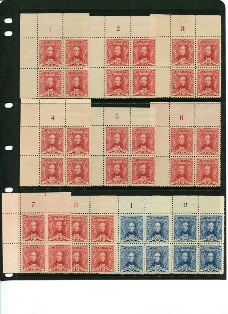 1930 1½d Sturt in Plate 1 to 8 corner blocks of 4 ... Image 1++
