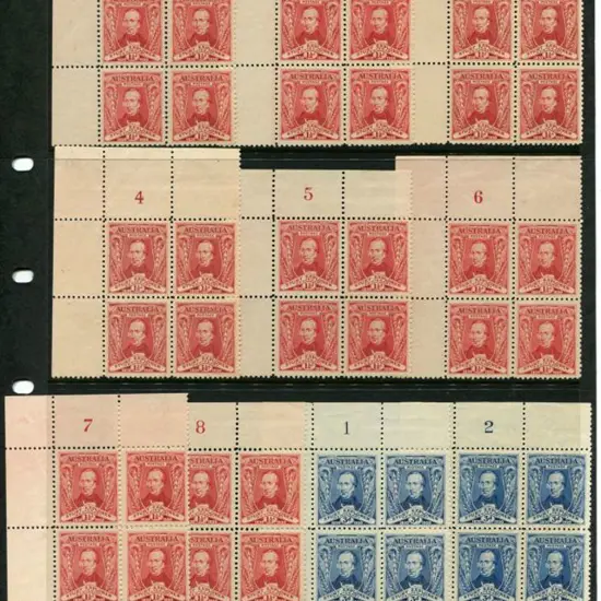 1930 1½d Sturt in Plate 1 to 8 corner blocks of 4 ...