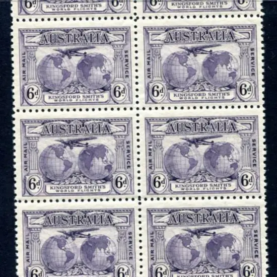 1931 6d Kingsford Smith John Ash imprint block of ...