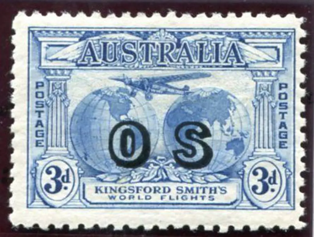 1931 3d blue Kingsford Smith ovptd "OS". MLH with ... Image 1++