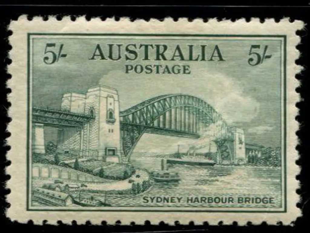 1932 5/- Sydney Harbour Bridge. MLH with hinge ... Image 1++