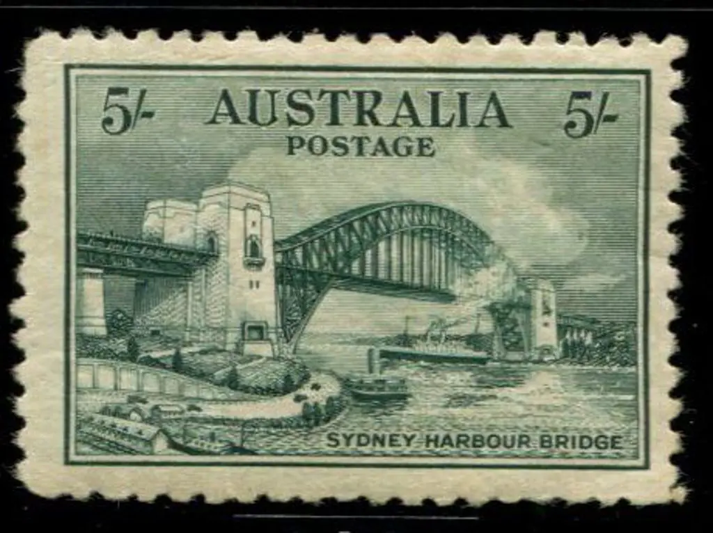 1932 5/- Sydney Harbour Bridge. MLH with crazed, ... Image 1++