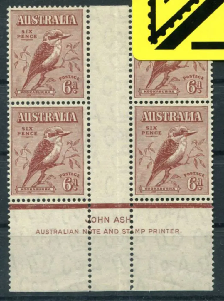 1932 6d Kookaburra Ash imprint lightly folded ... Image 1++