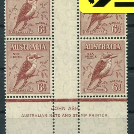 1932 6d Kookaburra Ash imprint lightly folded ...