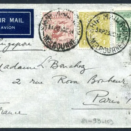 1934 (23rd Oct) Melbourne to Paris via Singapore ...