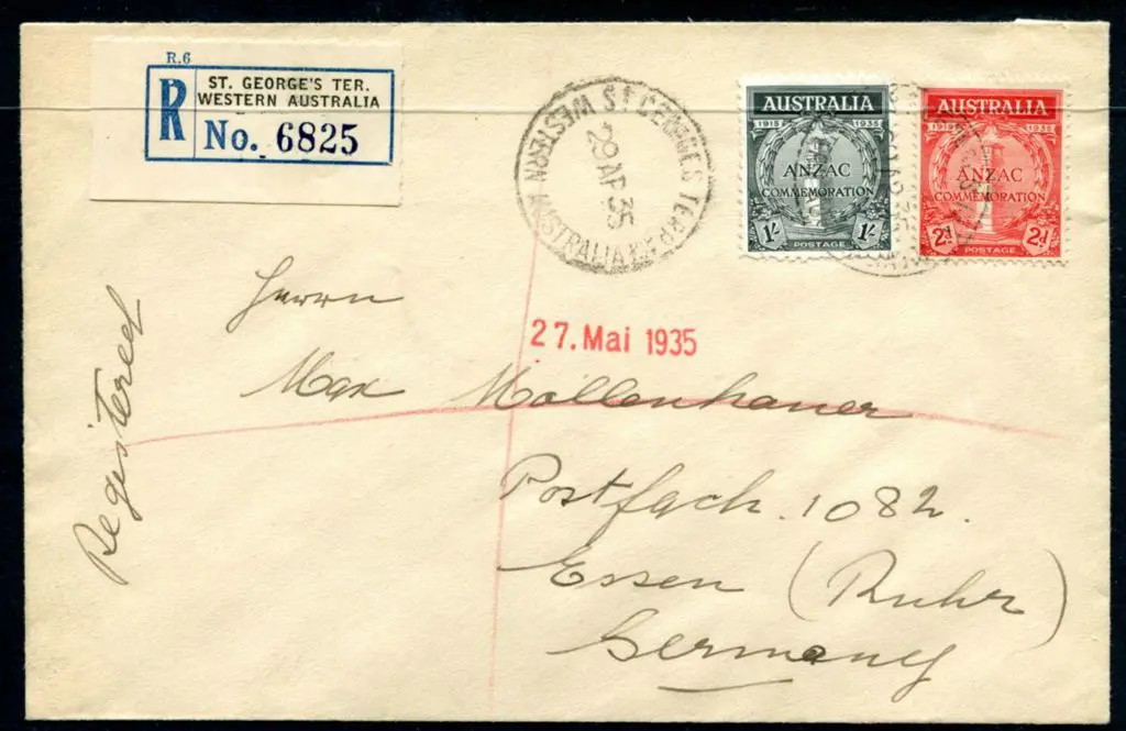 1935 (29th Apr) Anzac pair used on "St. Georges ... Image 1++