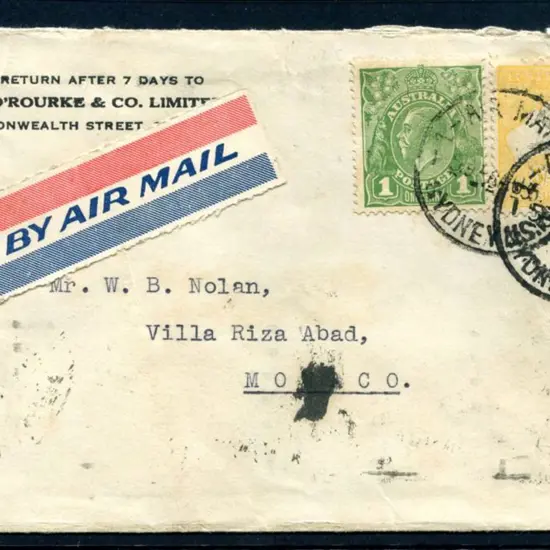 1935 (8th Aug) Sydney to Monaco cover bearing 5/- ...