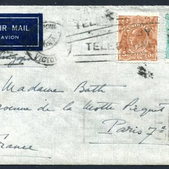 1936 (15th June) Melbourne to France Airmail cover ...