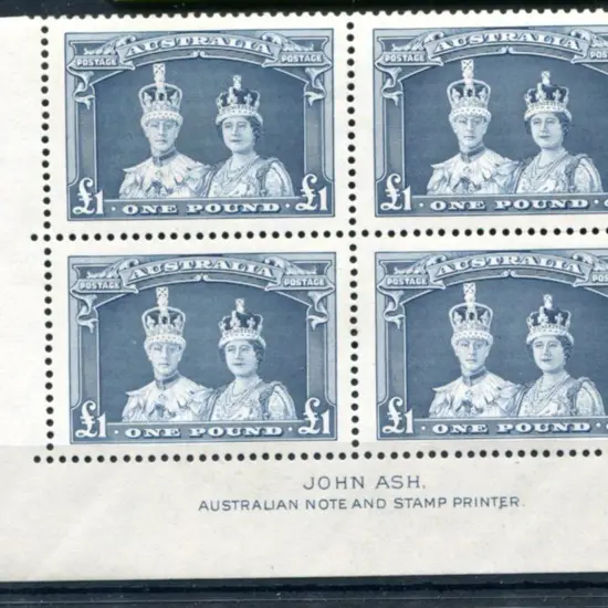 1937/48 £1 Robes in John Ash imprint block of 4 on ...