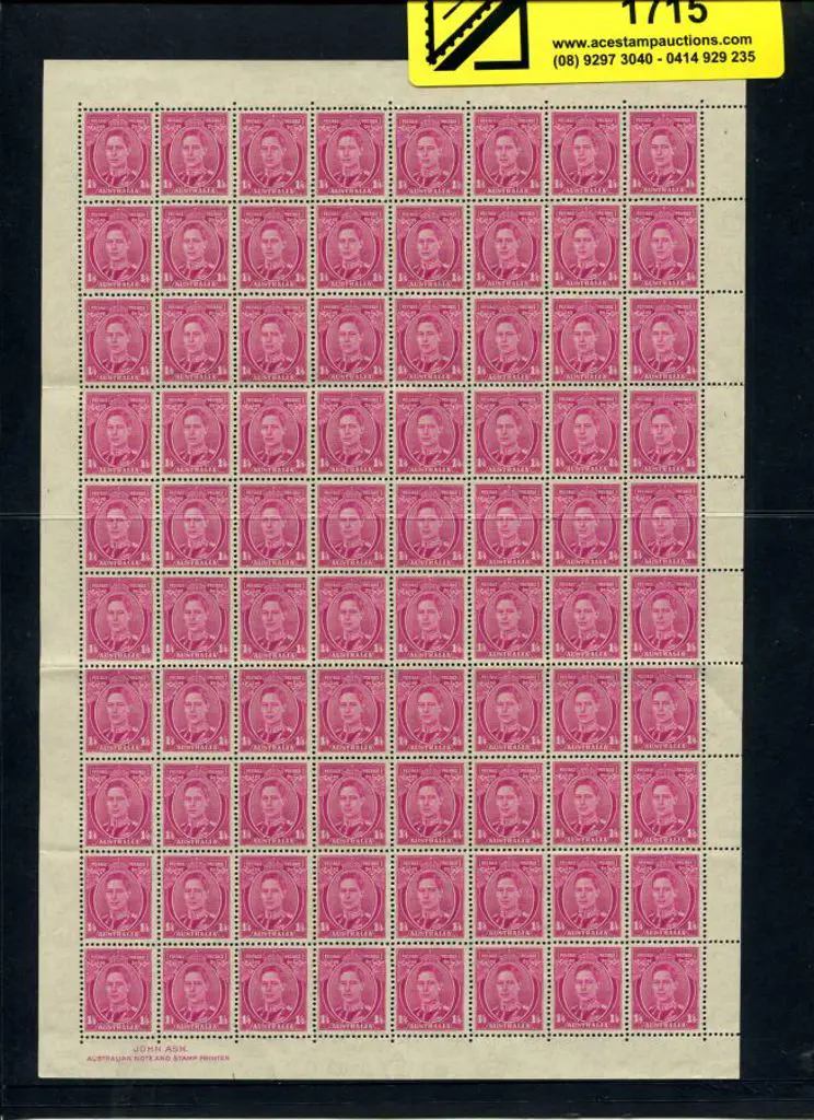 1938 1/4d KGVI pale magenta complete sheet of 80 ... Image 1++