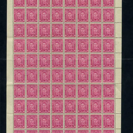 1938 1/4d KGVI pale magenta complete sheet of 80 ...