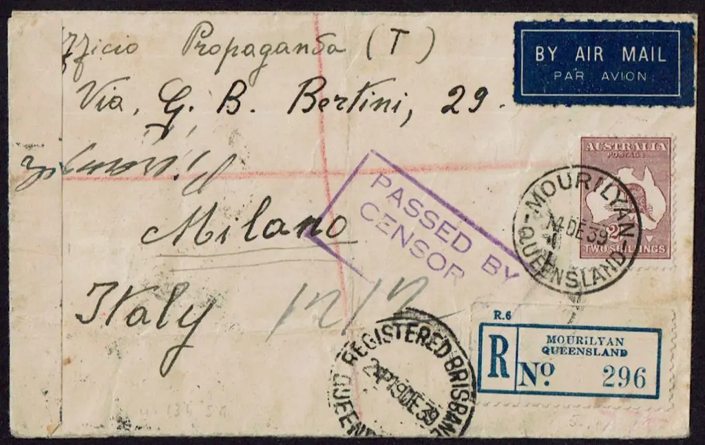 1939 (14th Dec) Regd Airmail cover with 2/- ... Image 1++