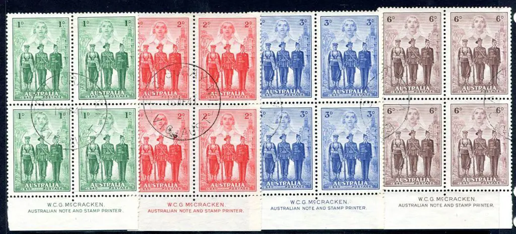 1940 AIF set of 4 in McCracken imprint blocks of ... Image 1++