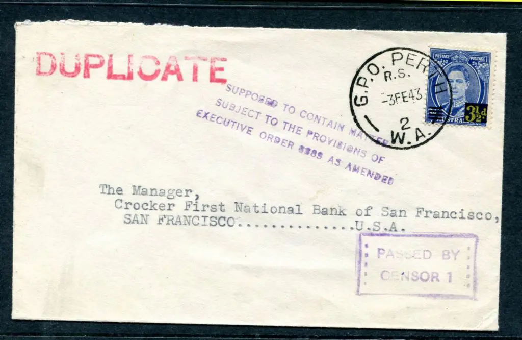 1943 (3rd Feb) Australia to USA Censored Cover ... Image 1++