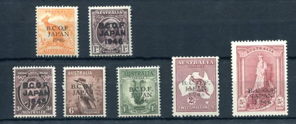 1946 BCOF set of 7 to 5/- Robes on thick paper. ... Image 1++