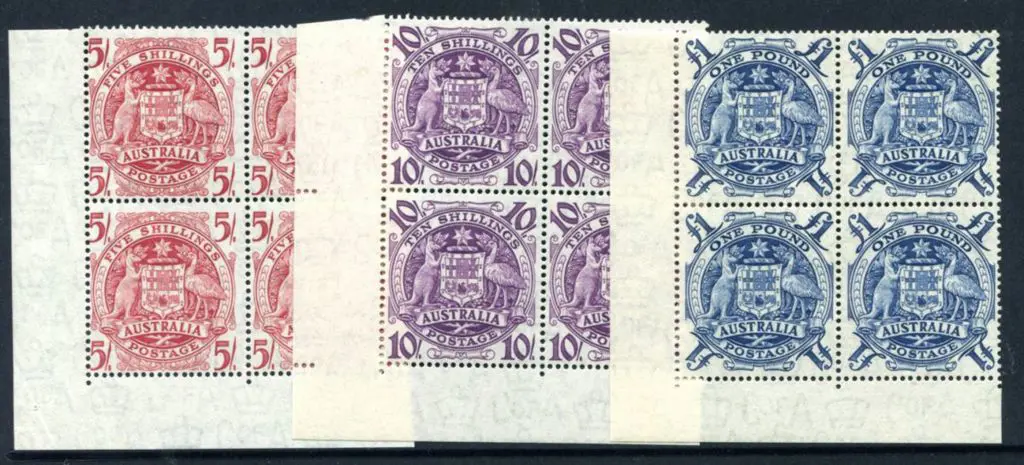 1949/50 5/-, 10/- & £1 Arms in no imprint corner ... Image 1++