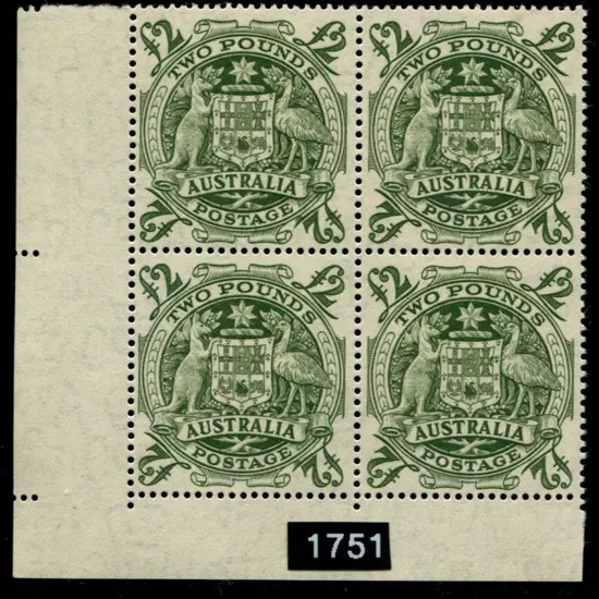 1949/50 £2 Arms no imprint corner block of 4 with ...