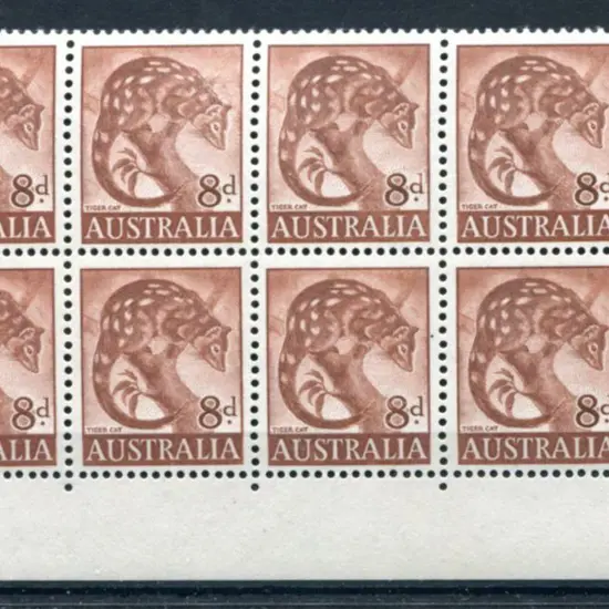 1960 8d Tiger Cat lower right corner block of 8 ...