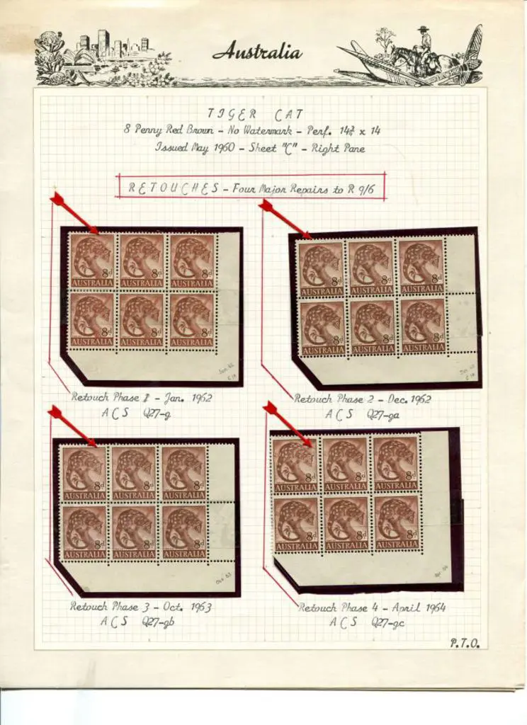 1960 8d Tiger Cat corner blocks of 6 with top left ... Image 1++