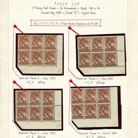 1960 8d Tiger Cat corner blocks of 6 with top left ...