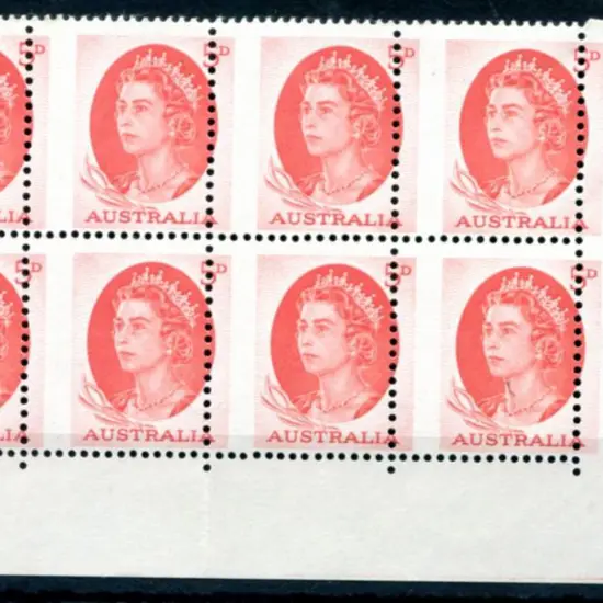 1963/65 5d red QEII corner marginal block of 8 ...
