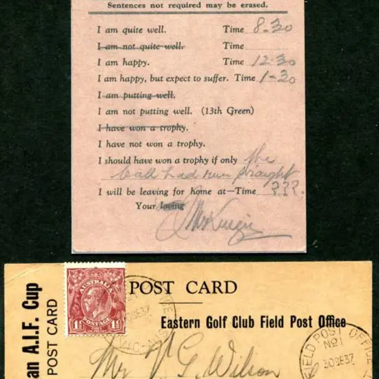 1937 (30th Sept) "FIELD POST OFFICE No 1 VIC AUST" ...