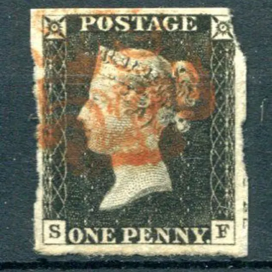 1840 1d intense black F/U by red Maltese Cross. ...