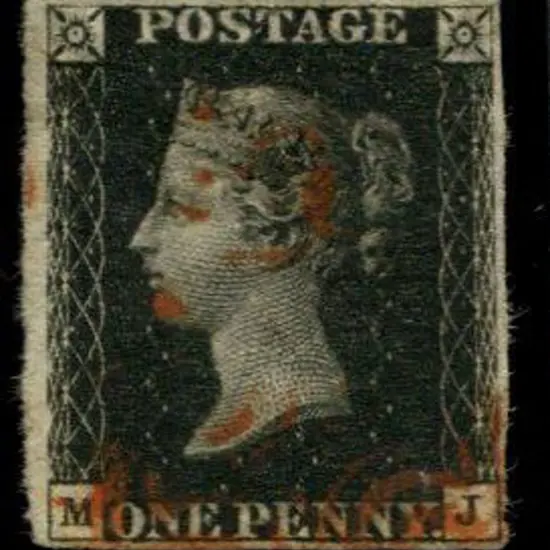 1840 1d black, plate 5, with indistinct red MC ...