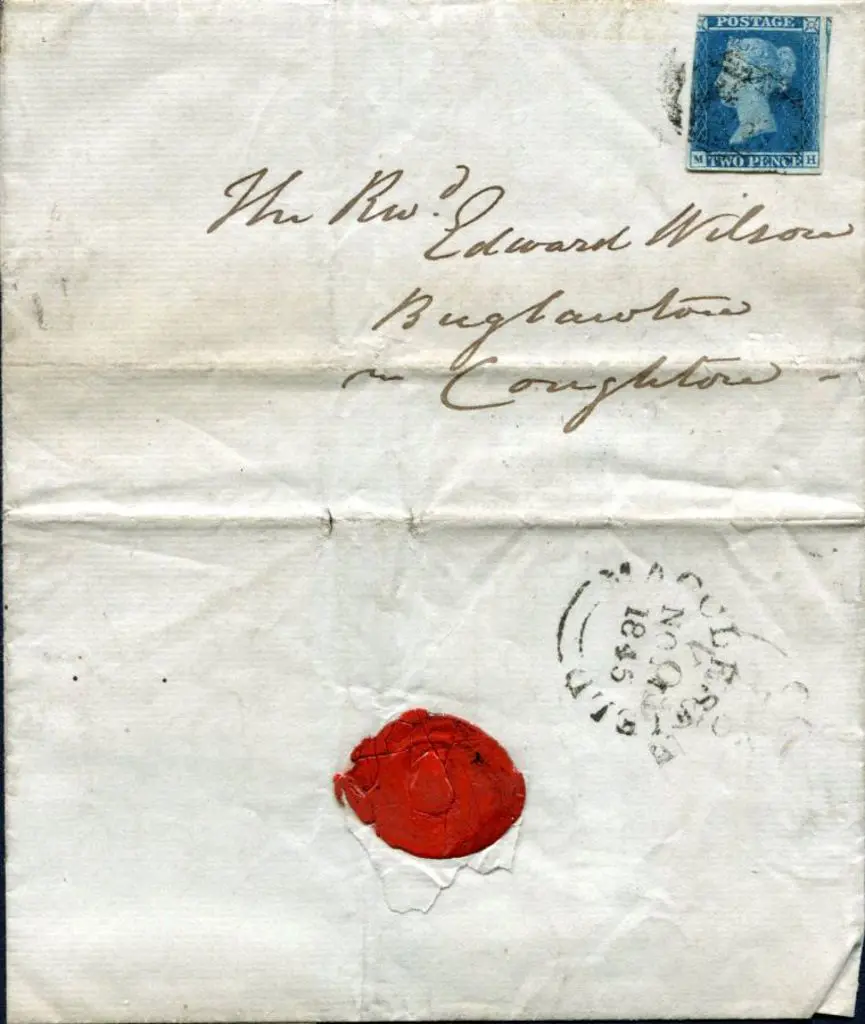 1845 (17th Nov) entire with 1841 2d blue (cut into ... Image 1++