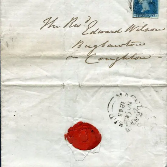 1845 (17th Nov) entire with 1841 2d blue (cut into ...