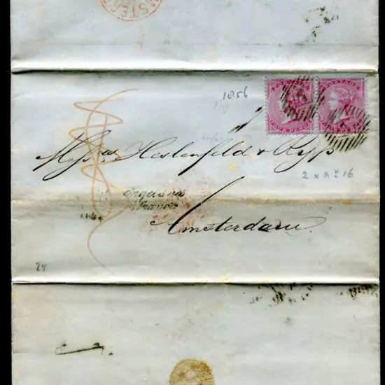 1856 London to Amsterdam 4d carmine on slightly ...