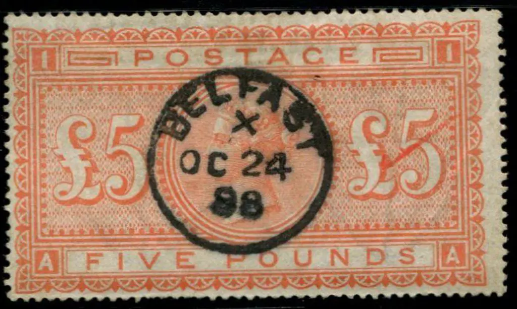 1867/83 £5 orange with clear & bold Belfast cds ... Image 1++