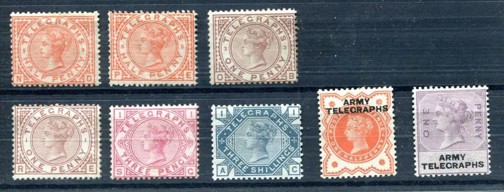 1876 Telegraphs ½d, 1d (2 each), 3d & 3/- unused ... Image 1++