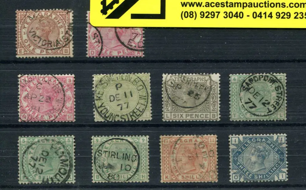 1876 Telegraphs group of 10 incl 1d, 3d (plates 2 ... Image 1++